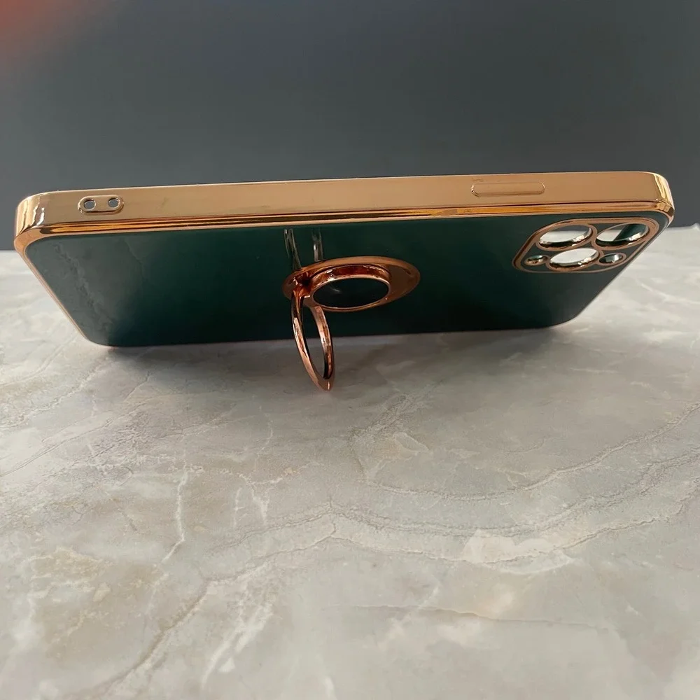 UnnFiko iPhone 12 Pro Max Case Emerald Green Gold Electroplated Kickstand Ring